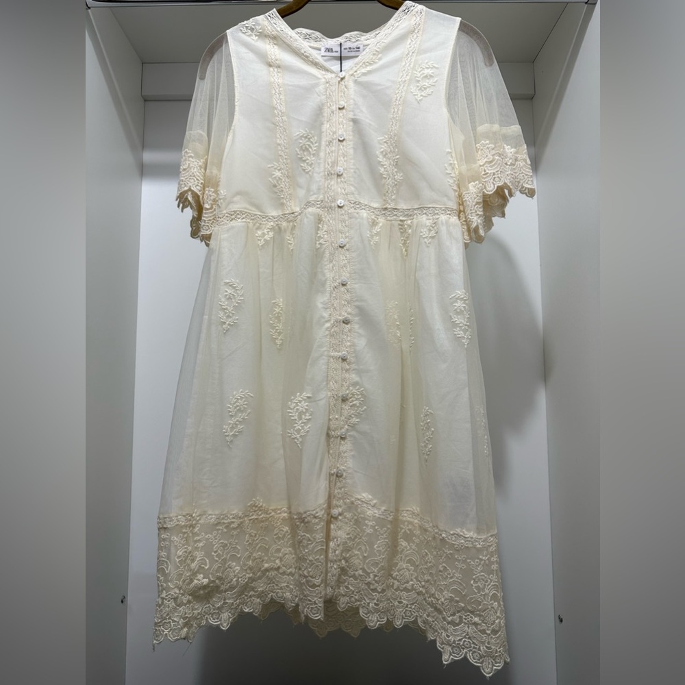 Zara Cream Lace Overlay Girls Dress